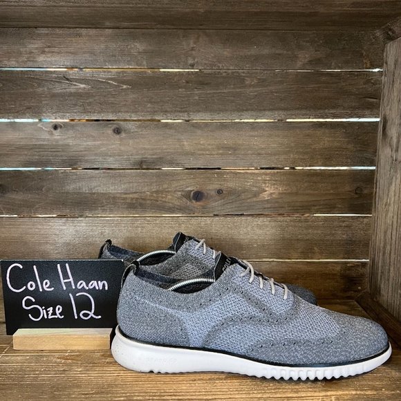 Mens Cole Haan‎ 2.Zerogrand Gray Casual Comfort Knit Wingtip Oxfords Size 12 M - Picture 1 of 6